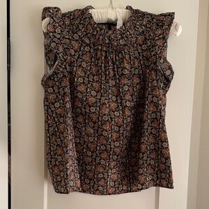 Boden Floral Ruffle Blouse - Black and Brown
